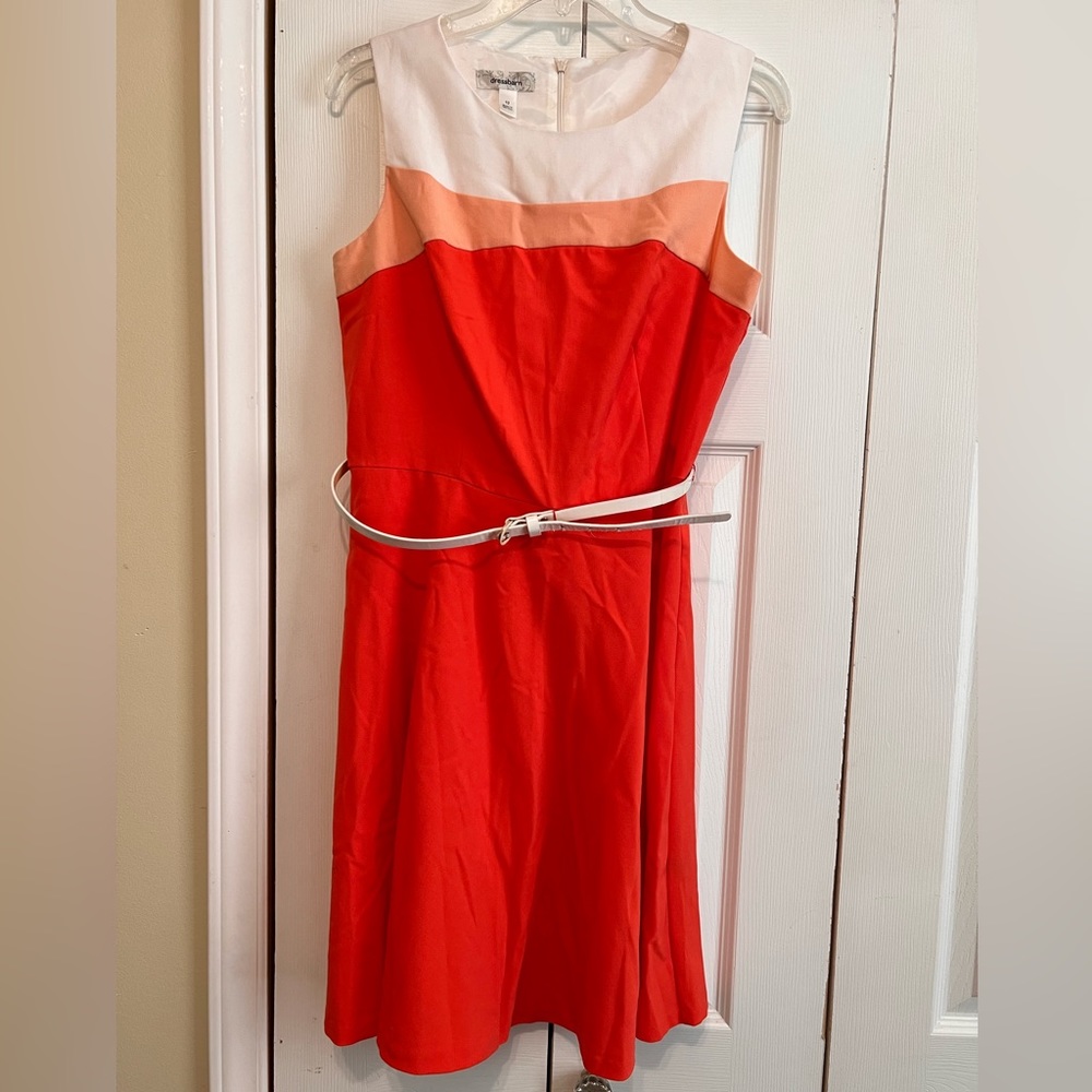 Dressbarn Sleeveless Orange $ white belt Dress